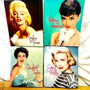 Hollywood Ledgends Mini Books. M. Monroe Elizabeth Taylor A. Hepburn Grace Kelly